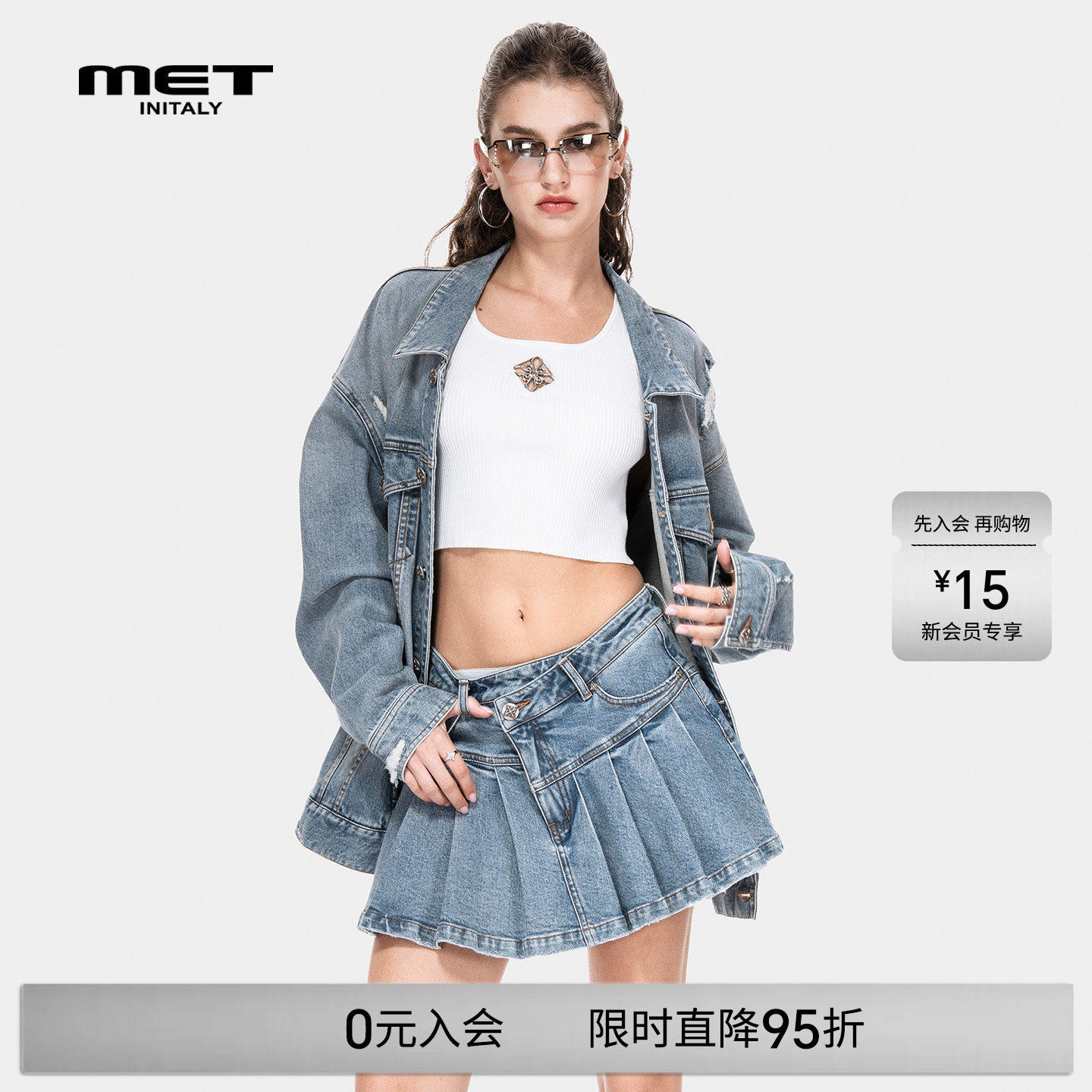 MET initaly美式复古风短款牛仔外套男早春新款设计感百搭夹克女