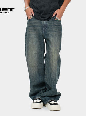 MET initaly麦特简约潮牌百搭牛仔裤男夏季复古水洗做旧直筒裤