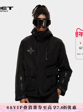MET initaly工装风连帽短外套冬季新款黑色多口袋户外防风夹克