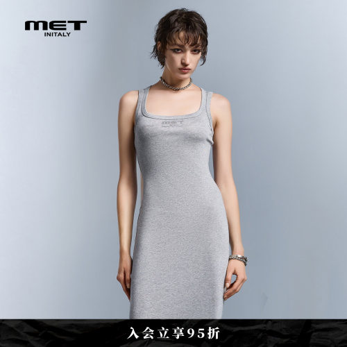 MET initaly夏季简约优雅无袖背心连衣裙女灰色修身显瘦气质长裙
