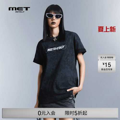 MET initaly欧美风字母LOGO印花短袖T恤男女同款宽松休闲上衣