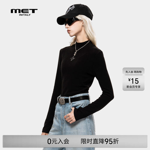 MET initaly麦特美式复古长袖T恤女早春新款休闲百搭上衣女