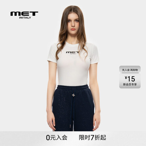 MET initaly美式复古印花短袖T恤女早春新款内搭上衣百搭休闲