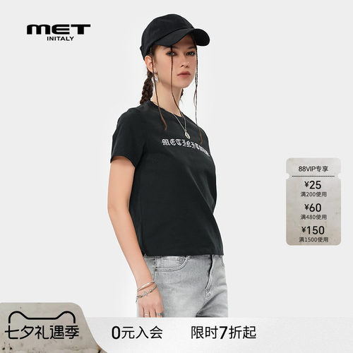 MET initaly夏季新款美式街头风短袖T恤休闲百搭上衣女