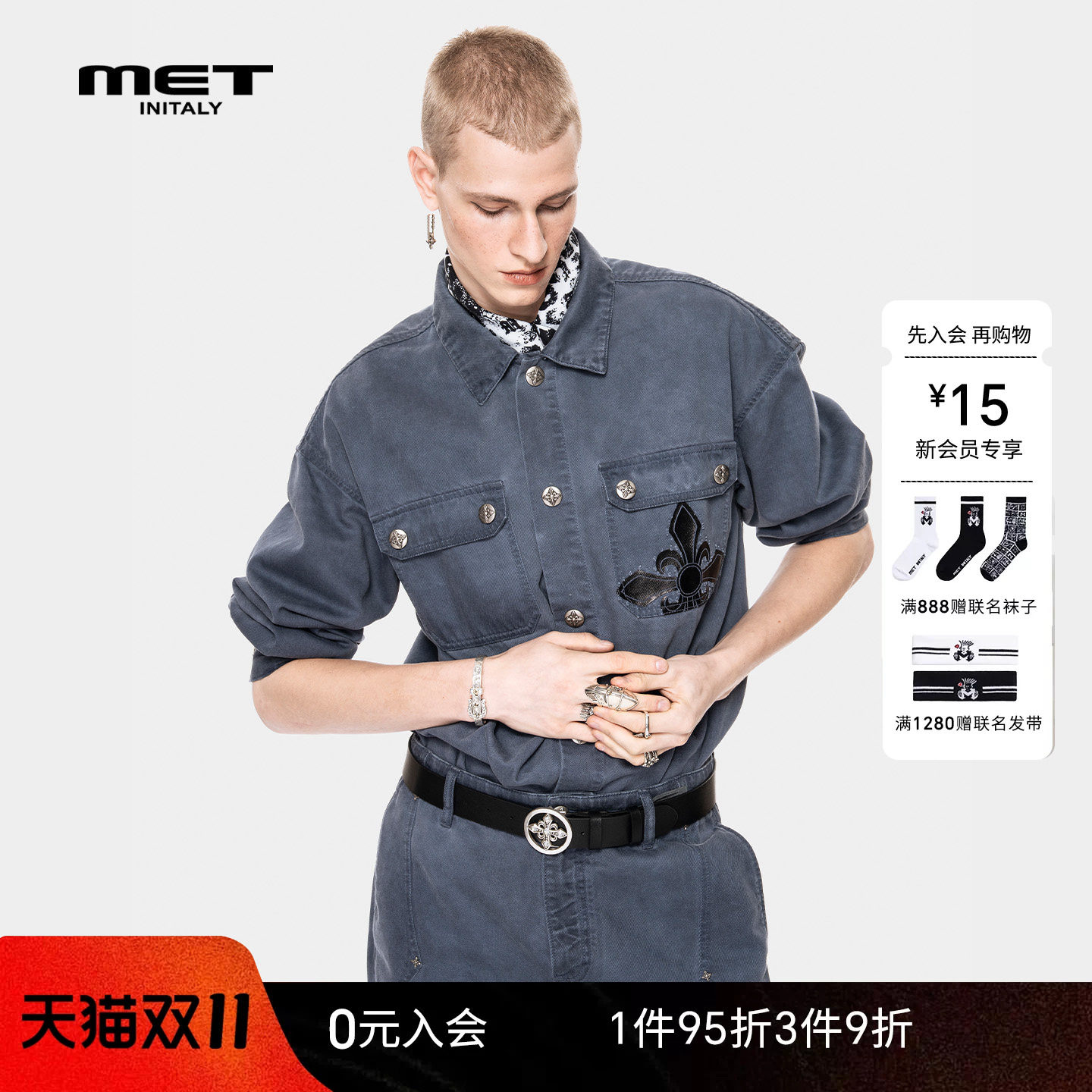 MET initaly早春水洗牛仔外套休闲宽松刺绣徽标夹克潮流百搭上衣