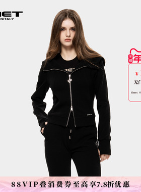 MET initaly美式复古拉链连帽卫衣女秋季新款百搭休闲上衣