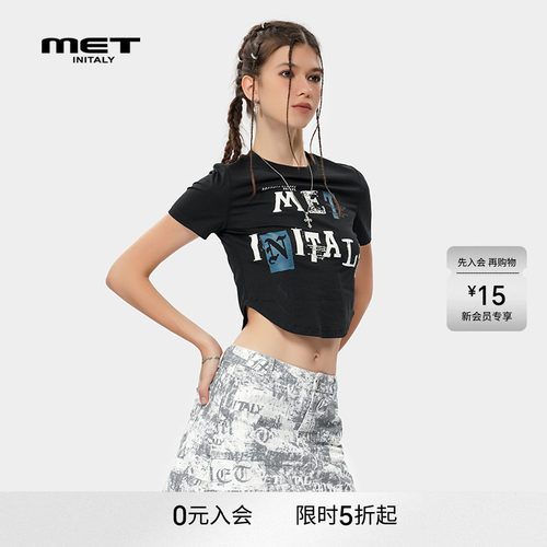 MET initaly字母印花潮牌百搭短袖T恤女夏季新款休闲上衣