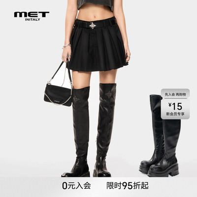MET initaly黑色过膝长靴女厚底粗跟早春新款马丁靴学院风百搭
