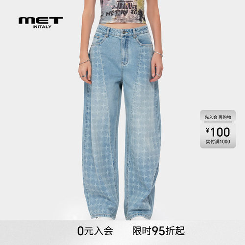 MET initaly麦特印花高街显瘦直筒裤女夏季新款美式复古牛仔裤