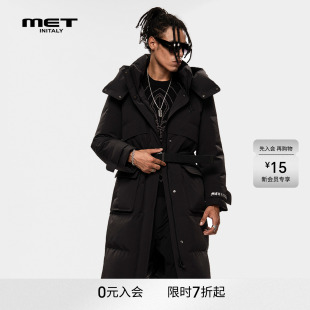 MET initaly麦特黑色长款连帽羽绒服男早春新款工装风保暖外套女