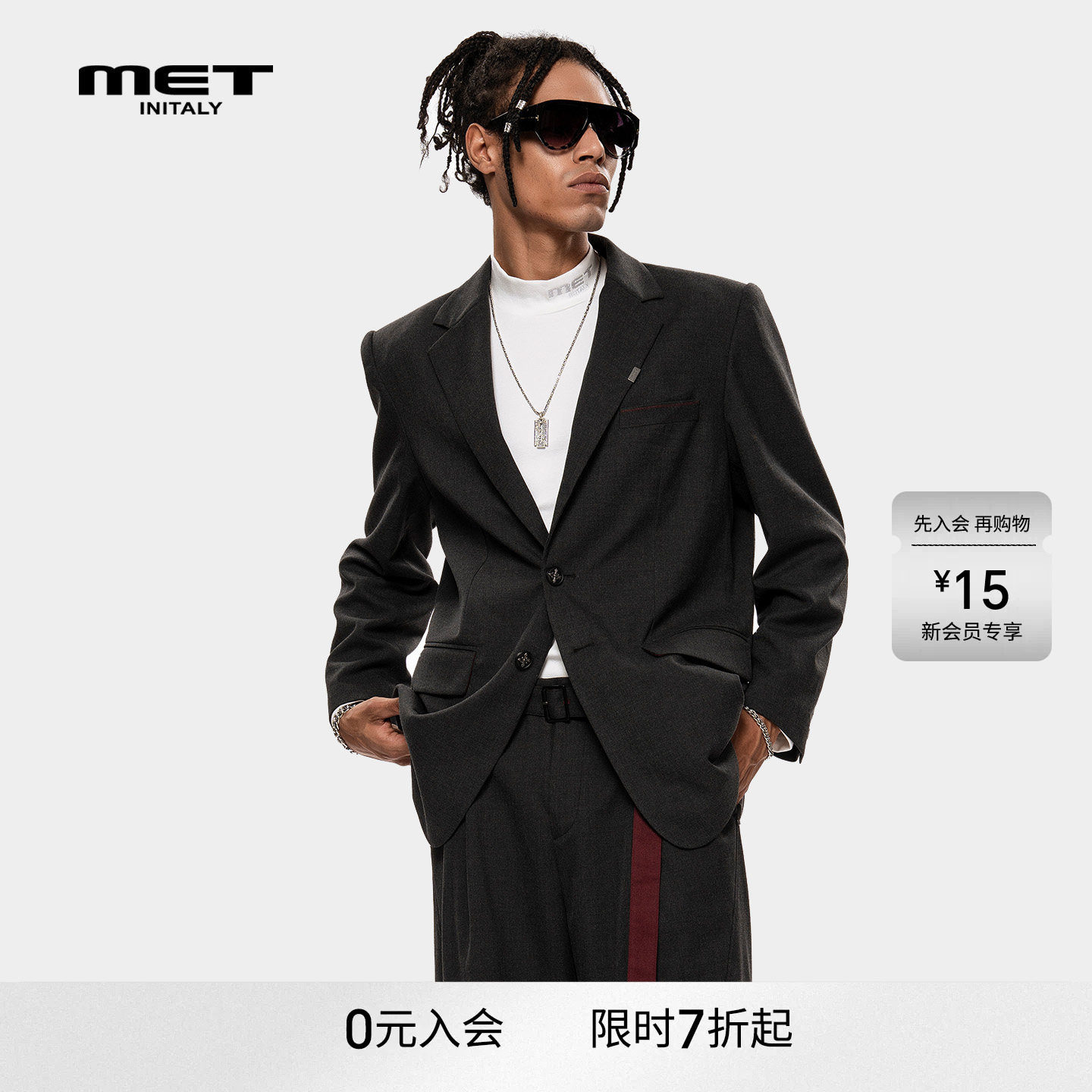 MET initaly麦特美式复古休闲西装外套男早春新款西服外套