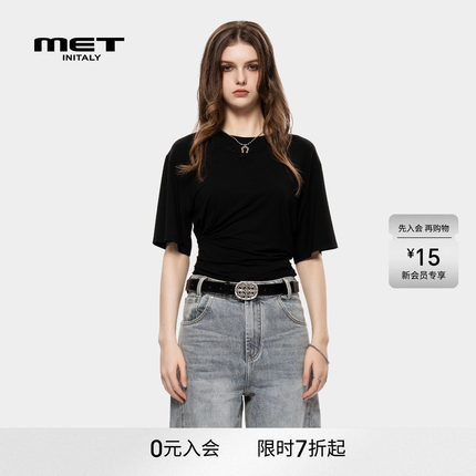 MET initaly美式街头复古简约短袖T恤女早春新款休闲百搭上衣