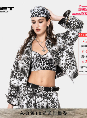 MET initaly麦特美式复古豹纹短外套女时尚拉链夹克轻奢潮牌外套