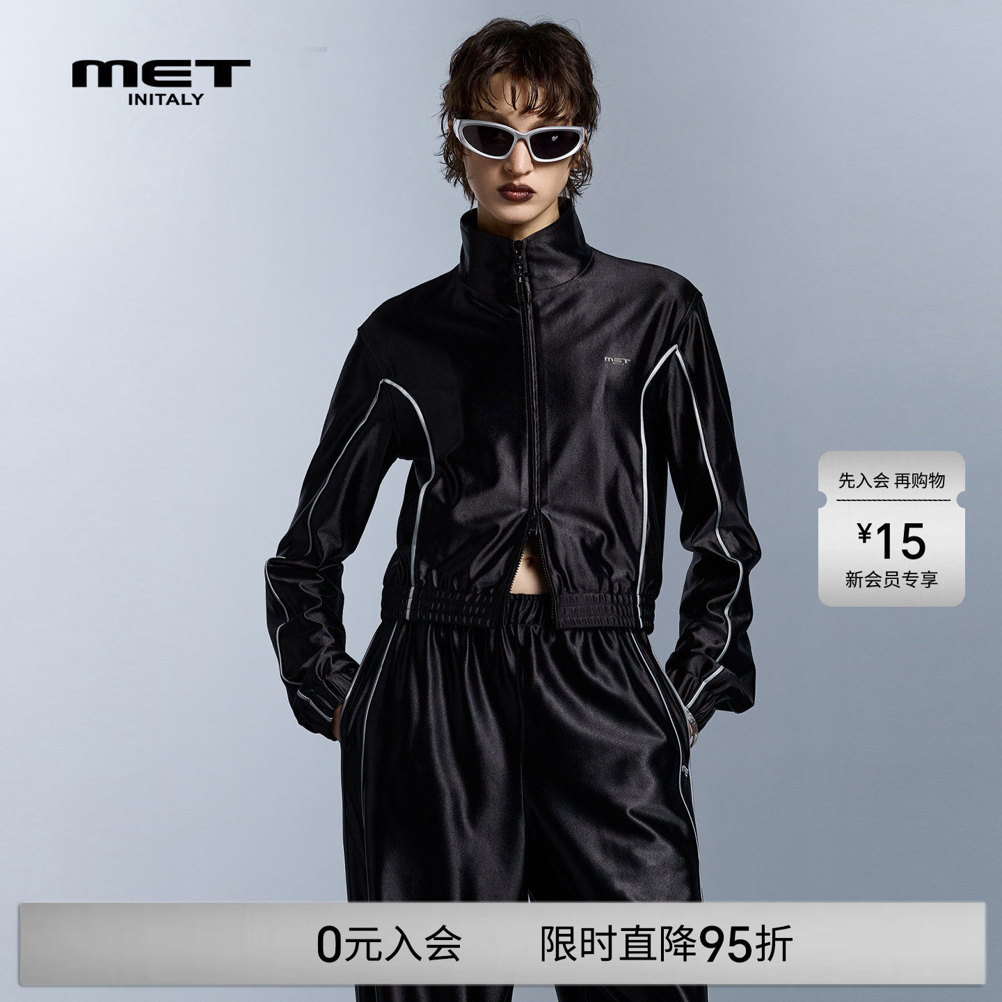 MET initaly早春酷感机车风黑色立领短款外套女时尚休闲拉链夹克