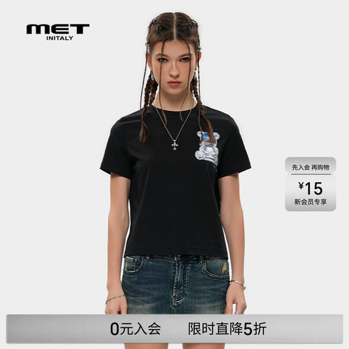 MET initaly美式潮牌小熊印花休闲上衣女夏季简约短袖T恤