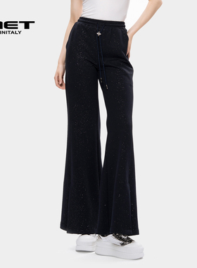 MET initaly美式复古潮牌微喇运动卫裤女秋季新款高腰显瘦长裤子