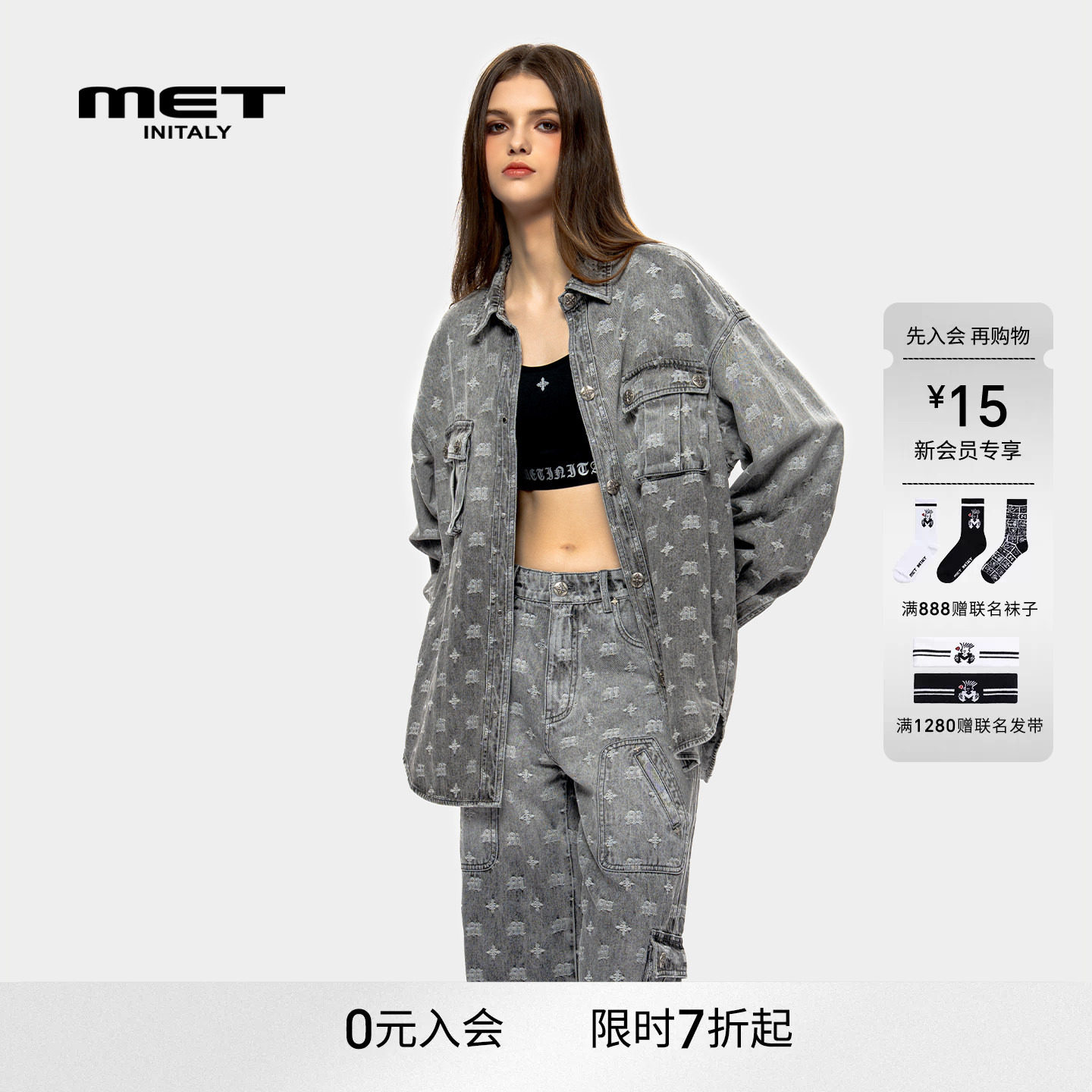 MET initaly麦特美式复古牛仔外套女早春新款休闲百搭夹克