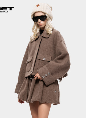 MET initaly复古风毛领短外套女秋冬新款休闲百搭保暖上衣