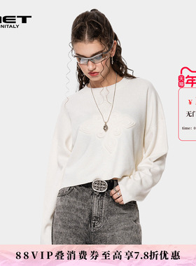 MET initaly麦特美式复古白色长袖T恤女极简风百搭宽松舒适上衣