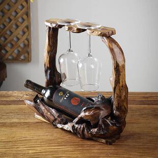 泰国实木客厅酒柜红酒架斜放葡萄酒架子创意吧台桌面酒架装饰摆饰