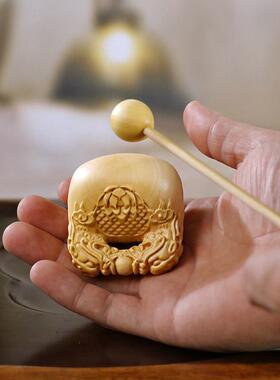 现货黄杨木雕刻木质双龙图案带薪摸鱼打工人功德套装玩趣静心木鱼