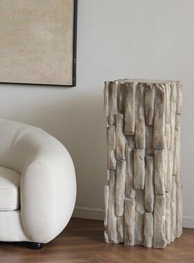 形上侘寂风“石语清寂”仿白玉底座民宿玄关摆件客厅落地装饰品