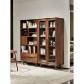 北美黑胡桃全实木书柜北欧现代简约玻璃带门收纳储物柜轻奢落地柜