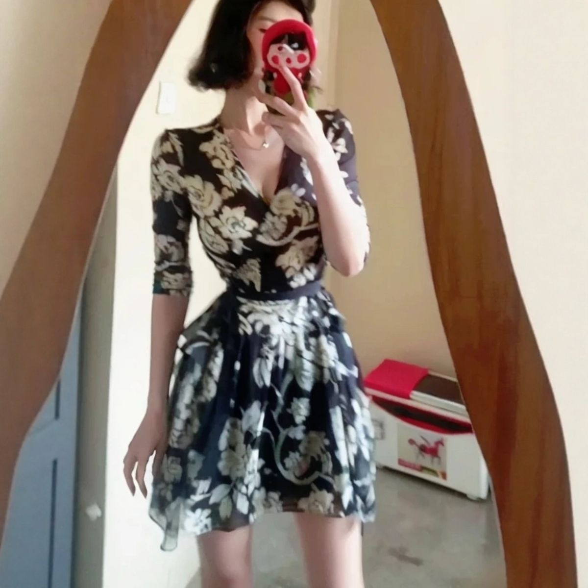 小糊兔纯欲风性感辣妹V领碎花连衣裙气质百搭裙子单套装