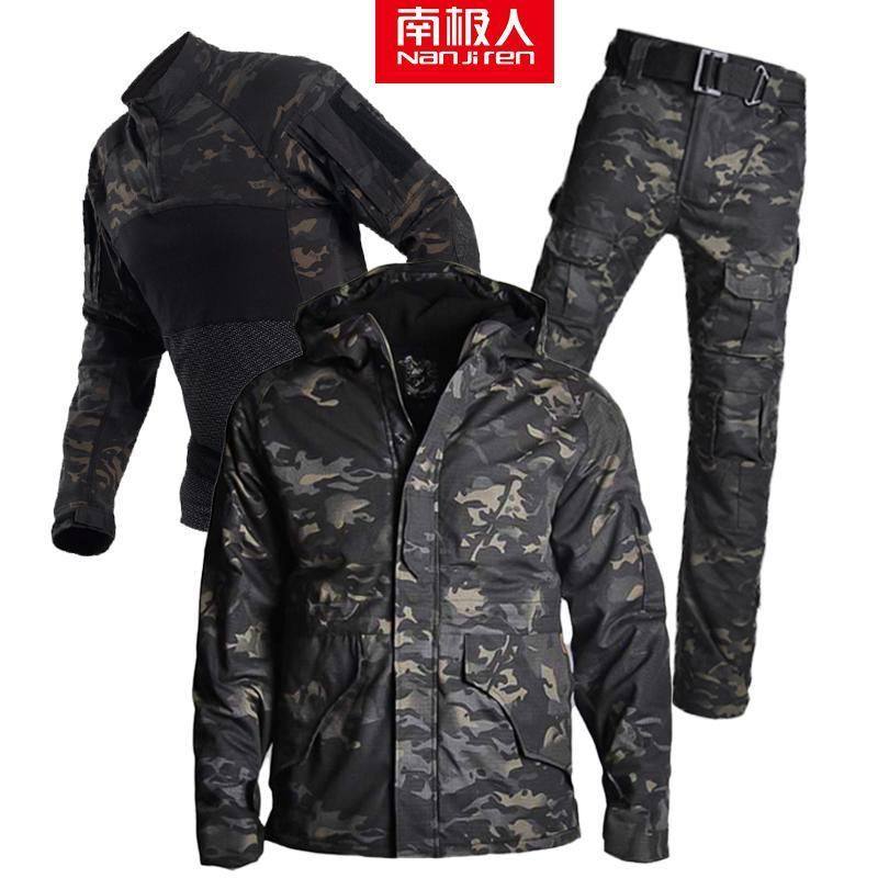 南极人冬季抓绒冲锋衣男女军迷蟒纹迷彩服战术套装加绒加厚登山服