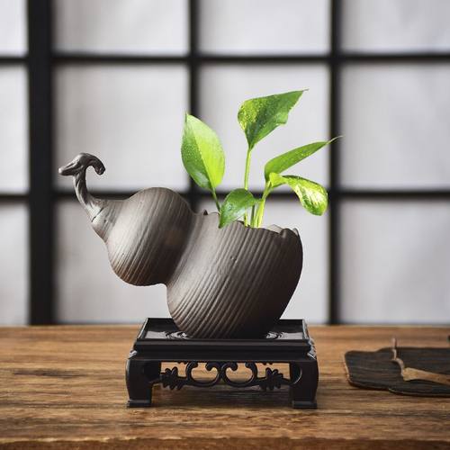 禄根花盆陶瓷紫砂葫芦盆中国风造景盆景花盆禅意境摆件客厅桌面绿