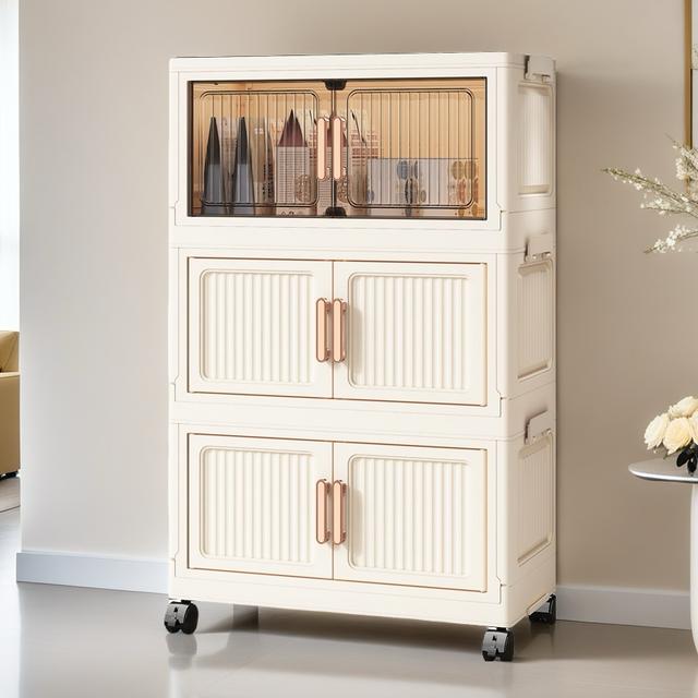 50面宽三层TZ竖纹折叠款可移动儿童衣柜杂物整理收纳柜储物柜