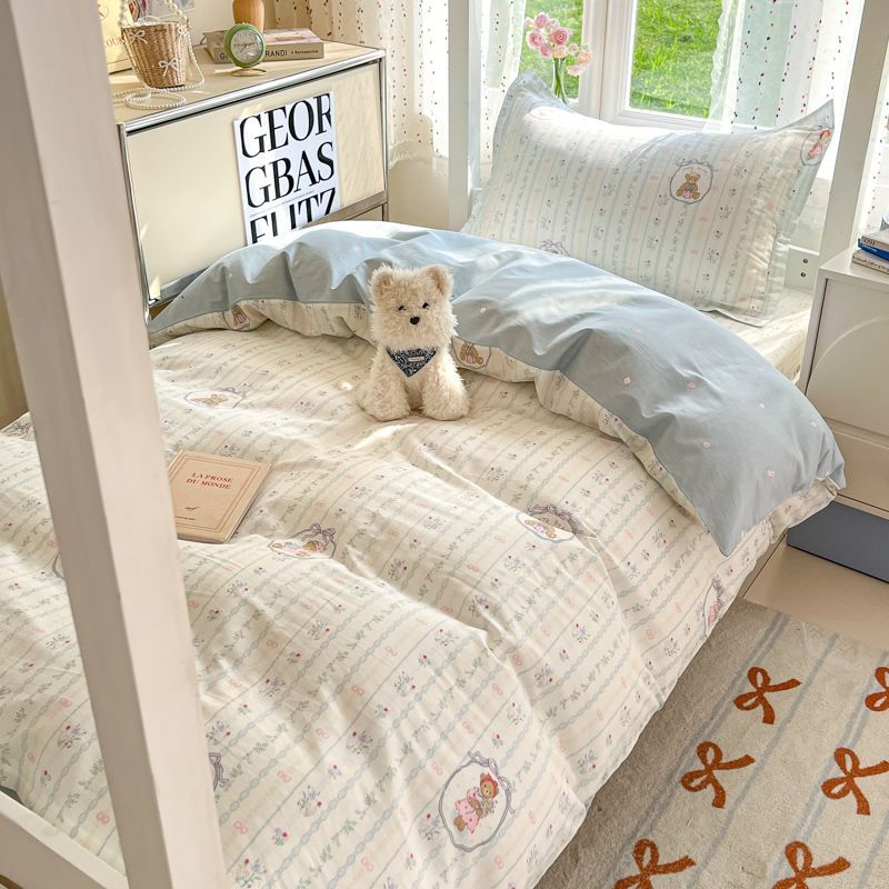 100%全棉学生宿舍床笠款三件套纯棉被套床单寝室被褥一整套六件套