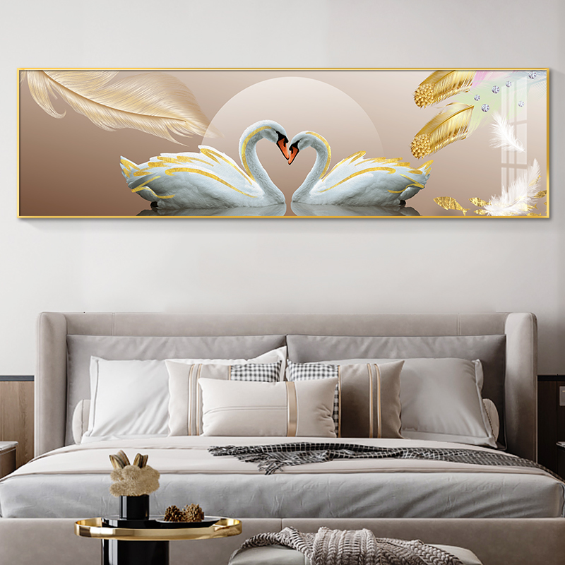 轻奢天鹅床头卧室装饰画心心相印主卧房间背景墙挂画壁画现代简约