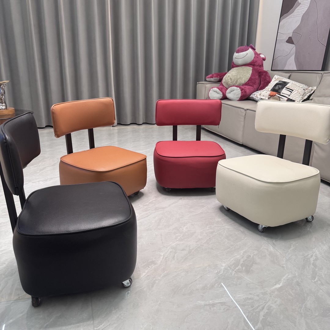 北欧轻奢儿童复古溜溜凳玄关客厅沙发凳万向静音轮旋凳圆弧靠背矮