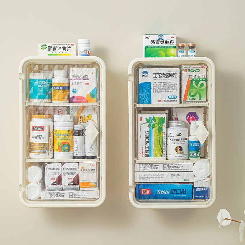 便民收纳盒壁挂式医药箱药物收纳盒透明大容量置物架家用急救箱药