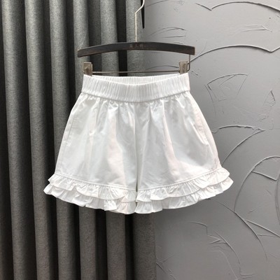 白色韩系甜美风木耳边休闲裤子花苞短裤女装夏季A字阔腿热裤外穿