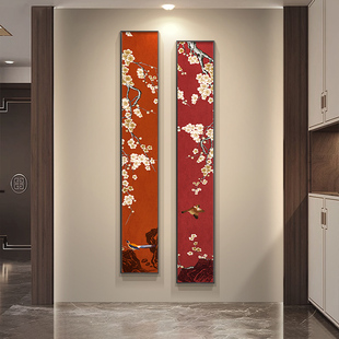 喜上枝头玄关装饰画寓意好花鸟客厅走廊过道壁画细窄长条国风挂画