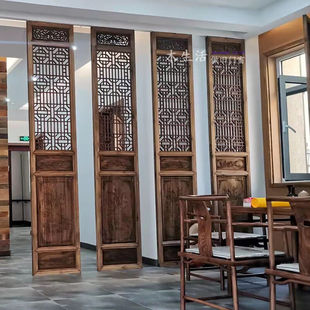 沁殿实木彷古门窗花格镂空做旧中式隔断雕花大门屏风隔断定制 款1