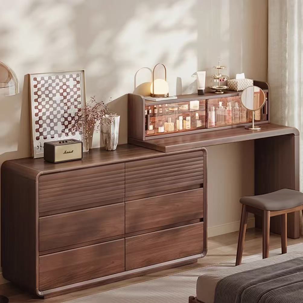 设计梳妆台斗柜一体25新款卧室现代化妆桌置物架中古风床尾AE系列