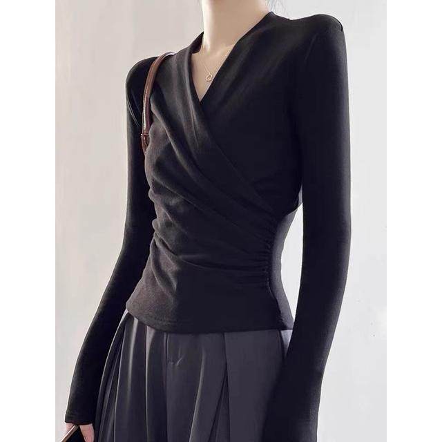 春秋冬纯欲V领打底衫长袖女内搭修身显瘦T恤交叉洋气气质上衣服,女装/女士精品,大码内搭,淘宝优惠券,粉丝福利购,淘宝优惠卷