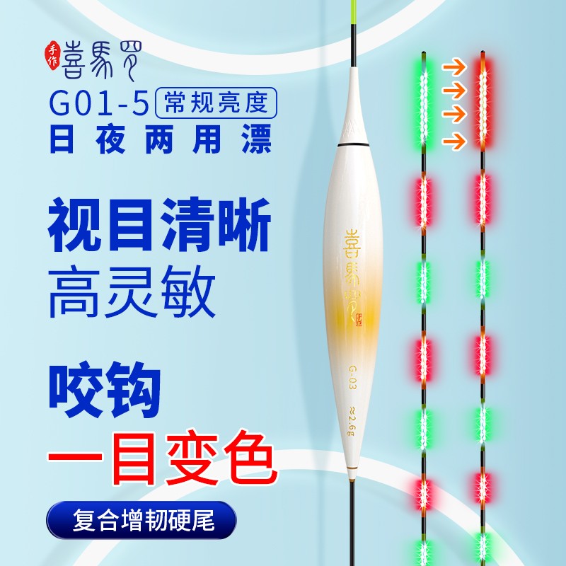 喜马罗G咬钩一目变色双排LED高灵敏电子夜光鱼漂日夜两用电子漂