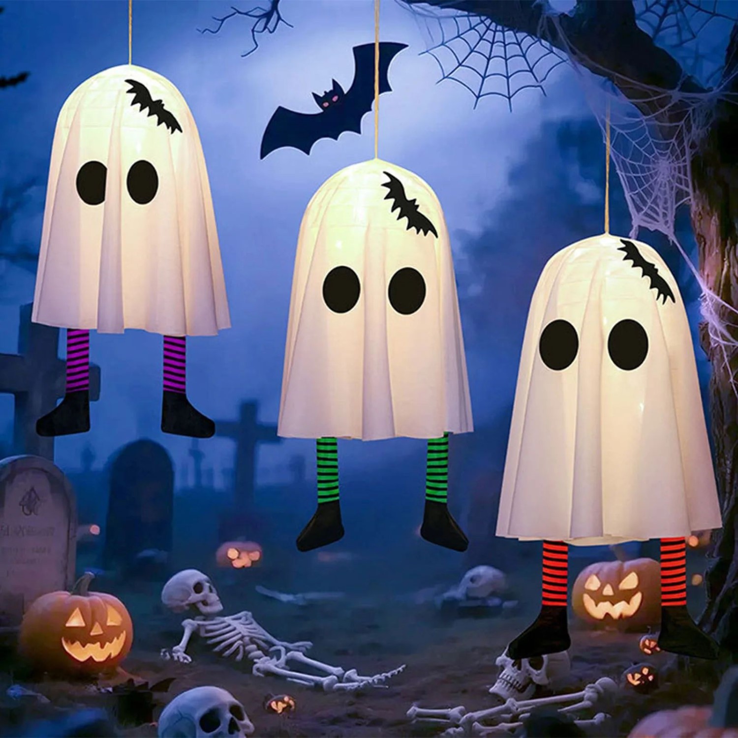 Halloween Glowing White Ghost Hanging Ghosts with Fairy Ligh