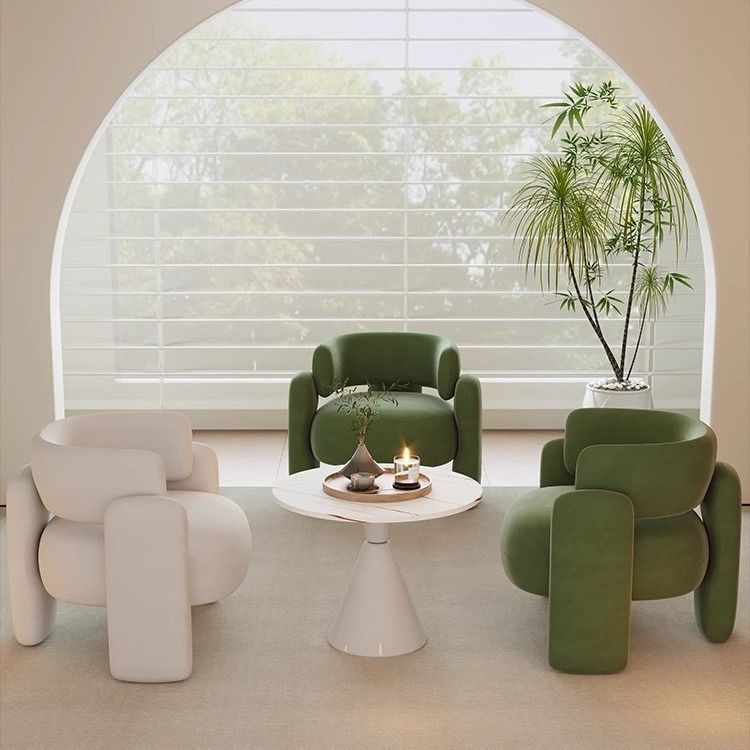 现代奶油风沙发茶几组合酒店大堂会客桌椅售楼部商务洽谈一桌三椅