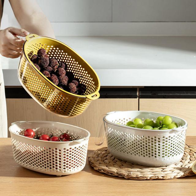 双层洗菜盆沥水篮多功能厨房家用新款水果盘客厅滤菜篓淘洗菜篮子