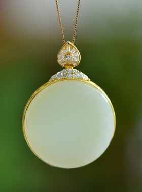 925银和田玉白玉圆牌吊坠30246百搭气质款复古轻奢民族风国风