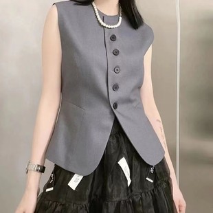 百搭背心马夹潮 时尚 11529西装 马甲女单排扣圆领设计感小众短款