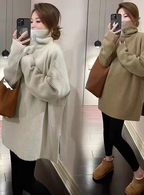 mulisha/穆丽莎0726高领慵懒风毛衣女秋冬设计感开叉中长打底上衣
