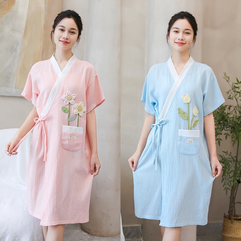 【如之纺】A类纯棉纱布浴袍家用洗澡速干成人学生女全棉可穿式浴