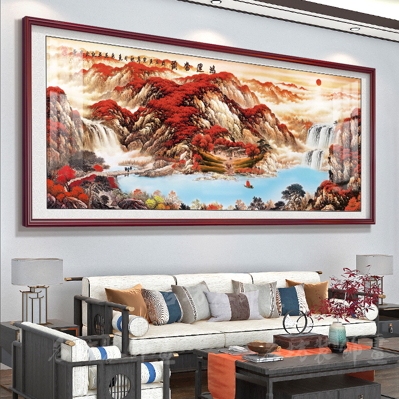 国画实木玻璃客厅装饰画沙发背景墙壁画中式山水画办公室字画挂画