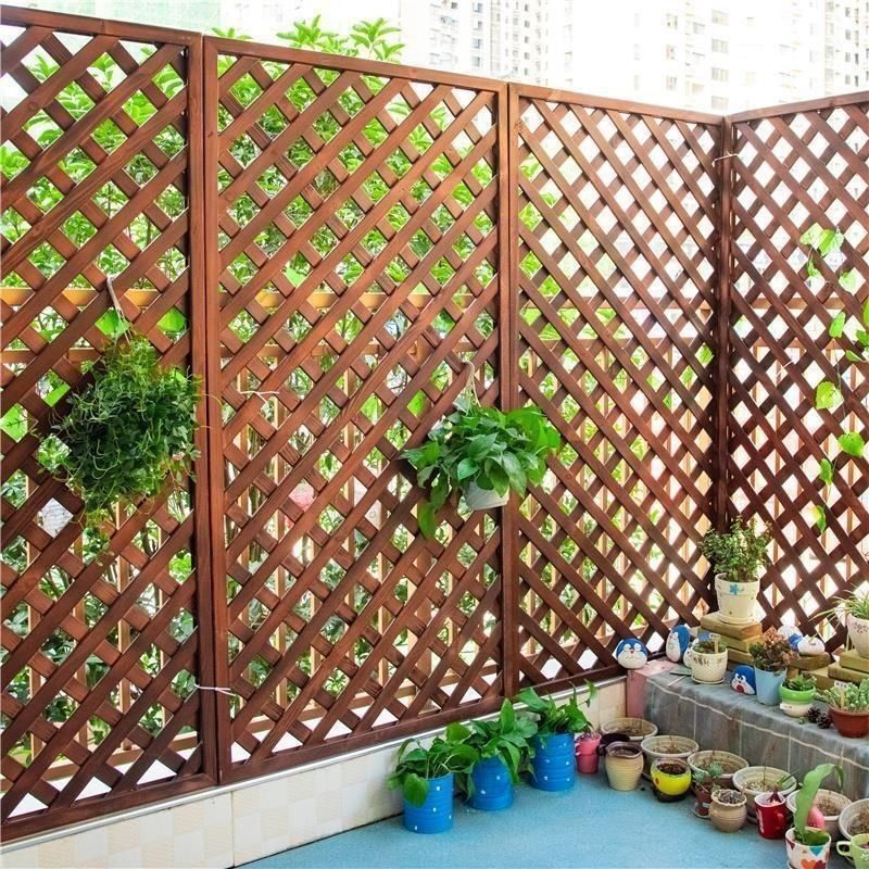 斜网格户外庭院碳化防腐木围栏篱笆围墙隔断装饰阳台挂墙实木栅栏
